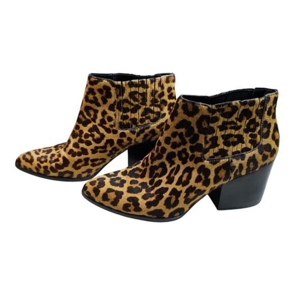 1.State Leopard Print Ankle Boots Pointed Toe Block Heel Western Style Booties - Picture 2 of 11